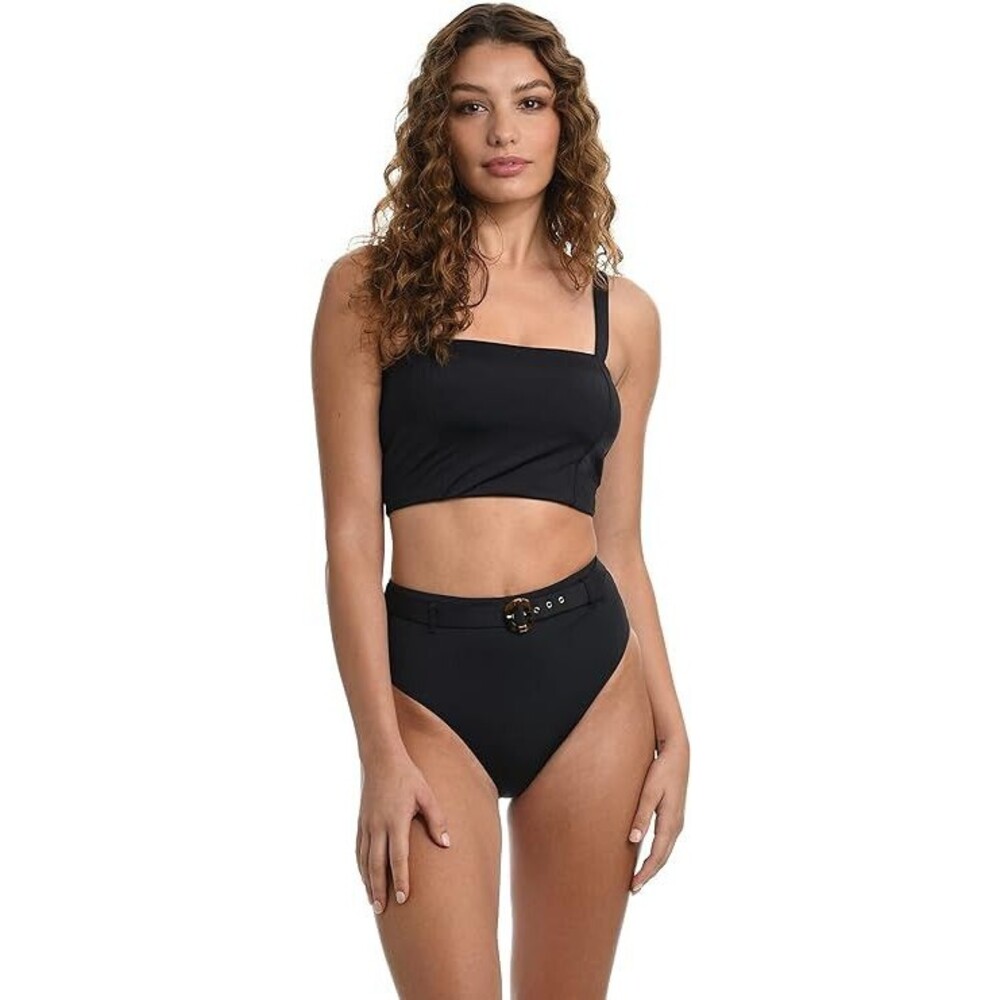 Sunshine 79 Women's Midkini Bikini Swimsuit Top, Black Wanderlust‎ Solids, 8